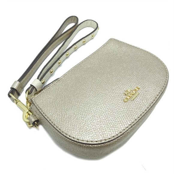 Coach Wristlet Pouch F22717 Leather Platinum Gold Metallic - Picture 6 of 6